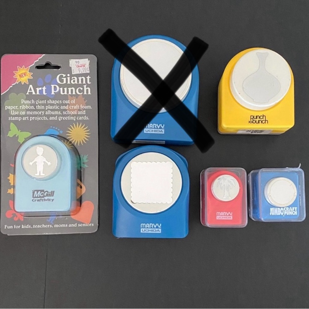 5 assorted jumbo paper hole punchers